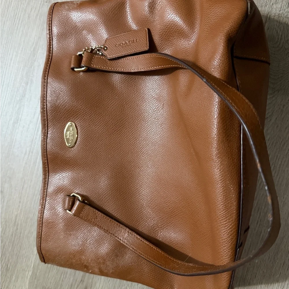 Coach Cognac Leather Tote with Gold Accent